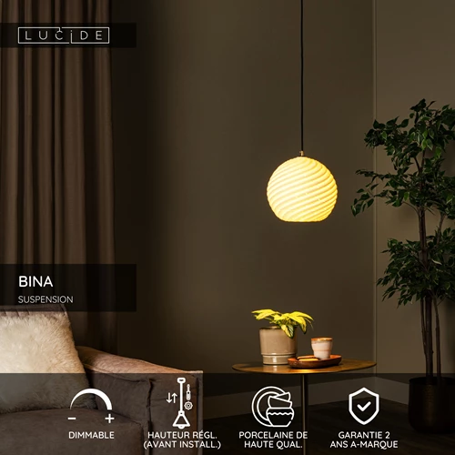 Lucide BINA - Suspension - Ø 25 cm - 1xE27 - Blanc - USP